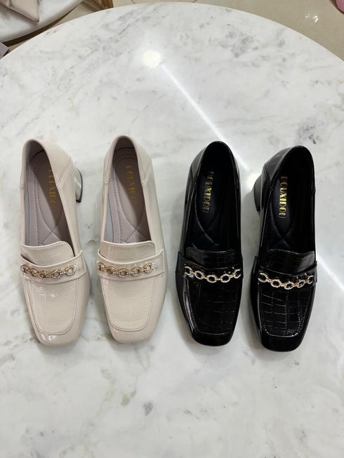 Women Loafer With Crystal Embedded Gold Chain